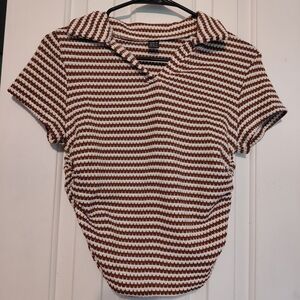 SHEIN Brown and White Striped Crop Top